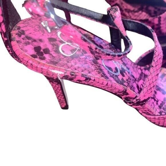 Jessica Simpson Ambrie Neon Pink Python Snake Print Sexy Heels - Picture 8 of 14
